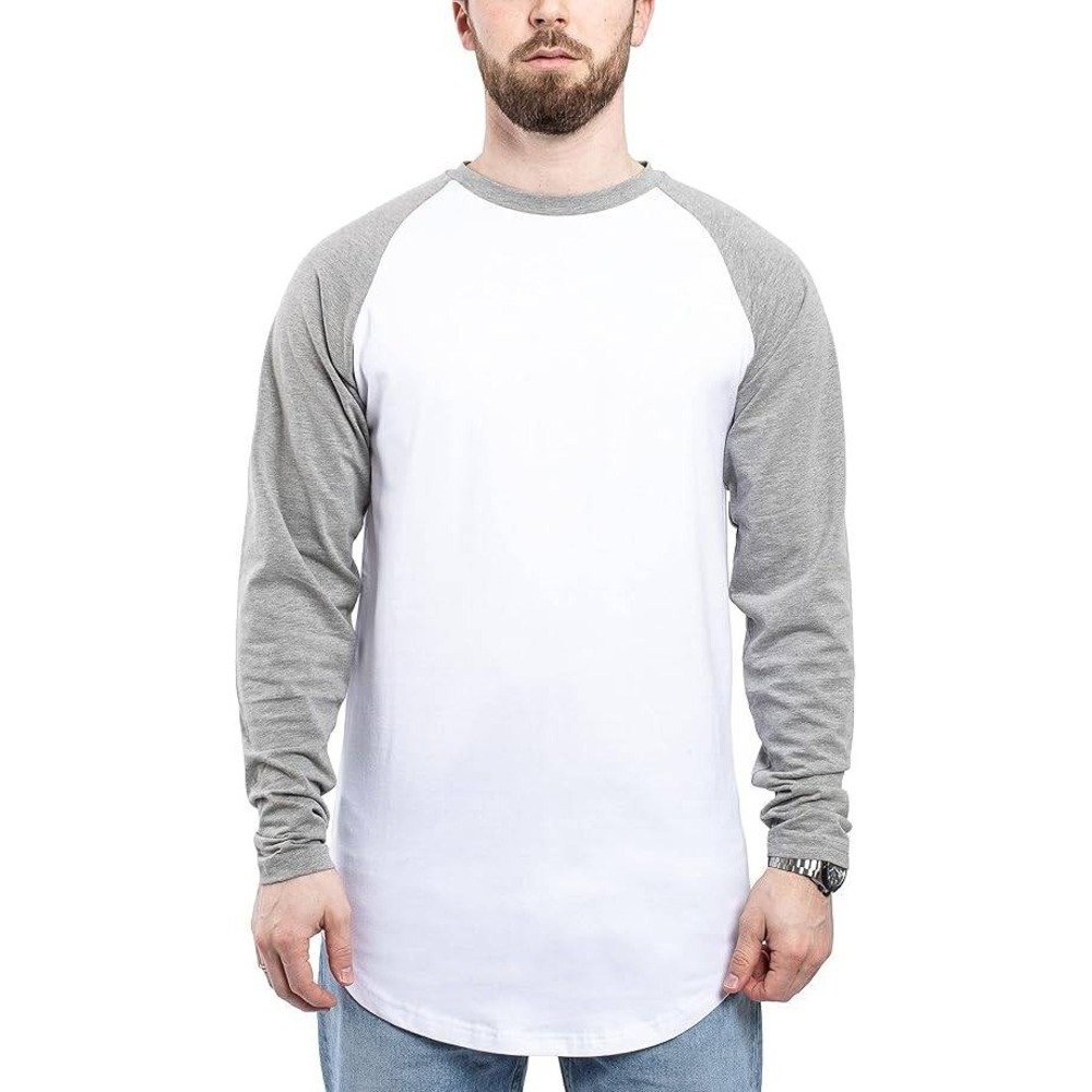 Royal Avalon Mens Baseball T-Shirt White‎ Gray Long Sleeve Raglan Cotton Large